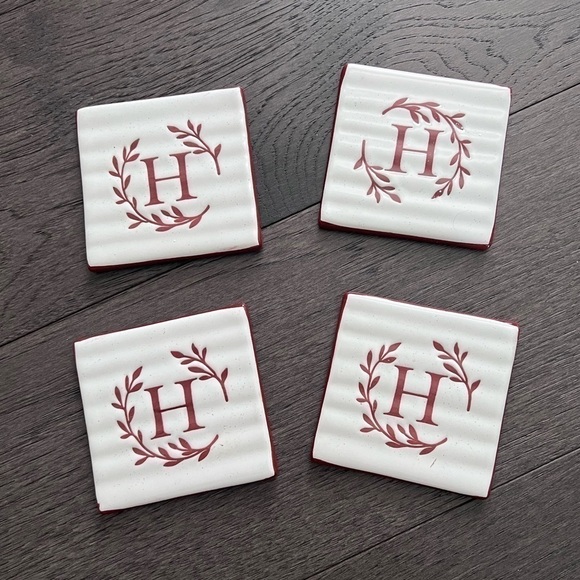 H Monogram Ceramic Coaster Set - Picture 1 of 3
